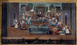 Utsikt over huset til Saint Cyr Saint-Cyr var et utdanningshus for fattige adelige jenter opprettet av Francoise d'Aubigne, Marquise de Maintenon (1635-1719) og vedlikeholdt av nonner. Maleri av den franske skolen. Paris fra 1600-tallet, Musee Carnaval av French School