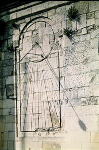 Utsikt over soluret på fasaden til Hotel de Ville, ca. 1544 av French School