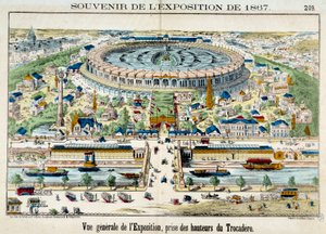 Utsikt over verdensutstillingen fra Trocadero i Paris. Gravering fra 1867. Paris, karnevalsmuseum. av French School