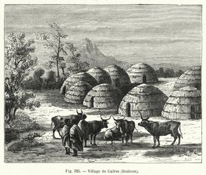 Village of Cafres, Zulus (gravering) av French School