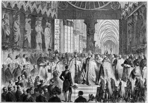 Besøk av Napoleon III (1808-1873) og Impress Eugenie (1826-1920) i Reims av French School
