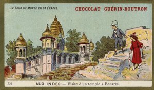 Besøk til et tempel i Benares, India (chromolitho) av French School