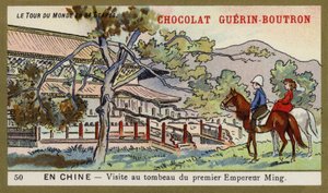 Besøk til graven til den første Ming-keiseren, Kina (chromolitho) av French School
