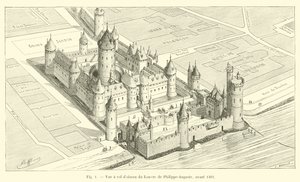 Fugleperspektiv av Louvre av Philippe-Auguste, før 1362 av French School