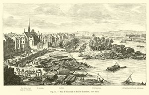 Utsikt over Arsenal og Louviers Island, rundt 1670 av French School