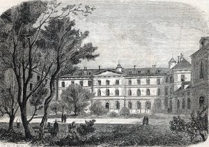 “Utsikt over Pietie Hospital i Paris” av French School