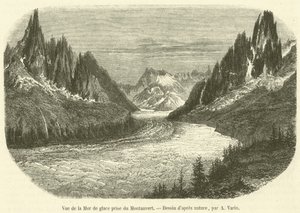 Utsikt over Mer de Glace tatt fra Montanvert (gravering) av French School