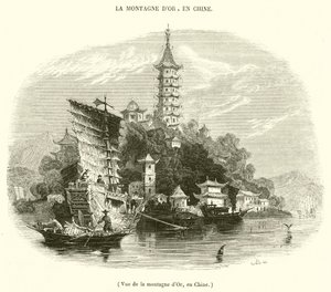 Utsikt over Golden Mountain, Kina (gravering) av French School