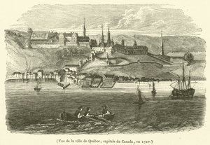 Utsikt over byen Quebec, hovedstaden i Canada, i 1720 (gravering) av French School