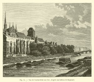 Utsikt over erkebispedømmet i 1751; etter et maleri av Raguenet av French School