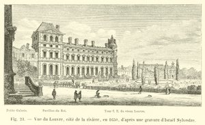 Utsikt over Louvre, Cote de la Riviere, i 1650, etter en gravering av Israel Sylvestre av French School