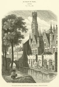 Utsikt over Palais du Franc, nå tinghuset, i Brugge (gravering) av French School