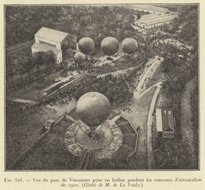Utsikt over Parc de Vincennes tatt fra en ballong under ballongkonkurransene i 1900 av French School