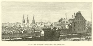 Utsikt over kaien og Hotel de Conti, etter La Belle, 1640 av French School