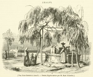 Ansicht eines Brunnens in Amalfi von French School