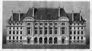 Utvendig visning av de nye bygningene til Sorbonne i Paris (hovedfasade) av Henri-Paul (Henri Paul) Nenot (1853-1934) av French School