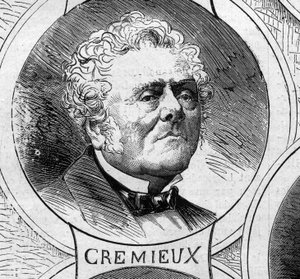 Krigen i 1870 - regjeringen for det nasjonale forsvaret: portrett av Adolphe Cremieux (1796-1880), medlem av den provisoriske regjeringen i 1870. Gravering i "" Le Monde Illustré"" nr. 706 av 22. oktober av French School