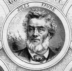 Krigen i 1870 - regjeringen for det nasjonale forsvaret: portrett av Jules Favre (1809-1880), medlem av den provisoriske regjeringen i 1870. Gravering i "" Le Monde Illustré"" nr. 706 av 22. oktober av French School
