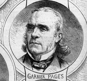 Krigen i 1870 - regjeringen for det nasjonale forsvaret: portrett av Louis Antoine Garnier Pages (Garnier-Pages) (1803-1878), medlem av den provisoriske regjeringen i 1870. Gravering i "" Le Monde Illustré"" nr. 706 av 22. oktober av French School