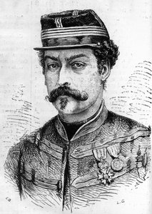 Krigen i 1870: portrett av Leon Franchetti (1834-1870), fransk soldat, sjef for Seinen-speiderne. Gravering i "" Le Monde Illustré"" nr. 714 av 17. desember 1870. av French School