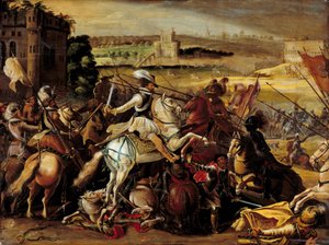Religionskrig: "" Henri IV i slaget ved Arques (21. september av French School