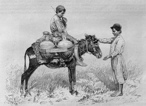 Vannbærer, fra Syria i dag. Reiser i Fønikia, Libanon og Judea. 1875-1880 av Louis Charles Emile Lortet, 1884 (bw gravering) av French School