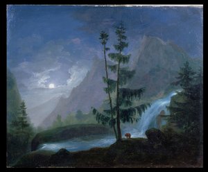 Foss nær Pont dEspagne ved måneskinn, ca. 1833