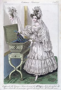 Brudekjole, motetallerken fra Costumes Parisiens, 1831 av French School