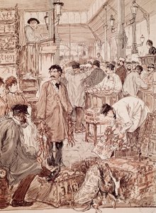 Villviltauksjon på Les Halles, illustrasjon, Paris, Frankrike av French School