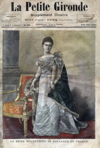 Wilhelmine av Orange-Nassau (1880-1962), dronning av Nederland fra 1890 til 1948, datter av Vilhelm III, hun abdiserte til fordel for datteren Juliana. Omslag til «La petite Gironde» fra mai 1898 (gravering) av French School