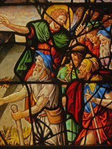 Vindu Charnier-10 som viser Manna fra himmelen; Kristus og Verten av French School
