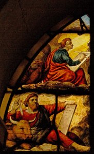 Vindu Charnier-2 som viser evangelistene med Vertens mirakel: St. Luke og St. Johannes av French School