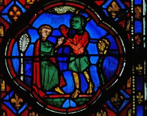 Window Ew-R som viser Theophilus med en djevel av French School