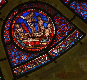 Window Ww som viser en scene fra den siste dommen: sjeler reiser seg ved lyden av trompeten av French School