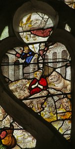 Vindu som viser Daniel i løvenes hule (farget glass) av French School