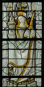 Vindu som viser Saint Barbara (farget glass) av French School