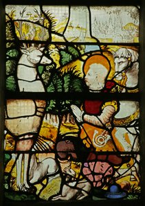 Vindu som viser Saint Eustache (som Placidus) som møter Stag (farget glass) av French School