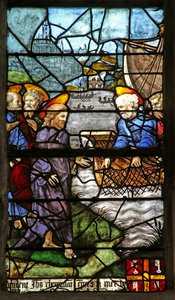 Vindu som viser Sankt Peter med apostlene som fisker (farget glass) av French School