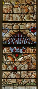 Vindu som viser en scene fra Åpenbaringsboken: Stjerner som faller fra himmelen (farget glass) av French School