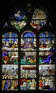Vindu som viser det siste måltid og prosesjonen av Det hellige sakrament, 1530 av French School