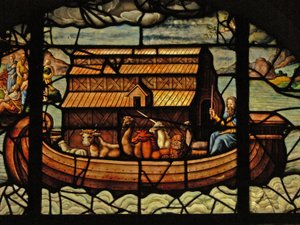 Vindu i Charnier (w.3) som viser en detalj fra Noahs ark av French School