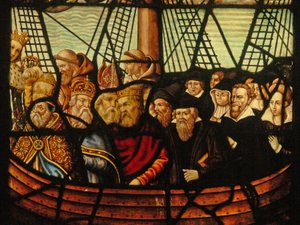 Window in the Charnier (w.3) som viser Kirkens ark og Kristus med en båtfull av de trofaste av French School