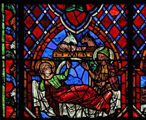 Fenster w01, die Geburt Christi darstellend