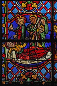 Vindu w08 som viser St Martin med Jomfru Maria, St Agnes og St Thecle av French School