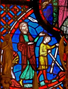 Vindu w0 som viser Abraham og Isak av French School
