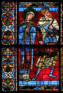 Vindu w0 som viser Jomfru Maria og centurion Longinius av French School