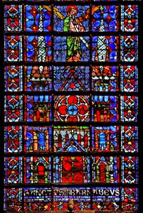 Vindu w107 som viser kirkekatedralen i Therouanne av French School