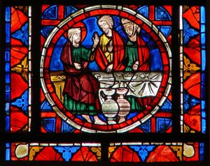 Vindu w109 som viser en scene fra livet til Maria Magdalena - ved måltidet på Simons sted av French School