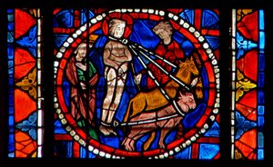 Vindu w109 som viser martyrdøden til St. Lucy av French School