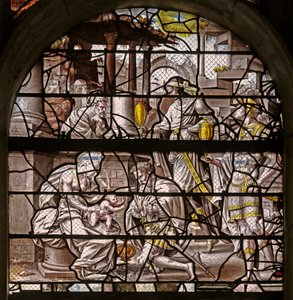 Vindu w10 som viser tilbedelsen av magiene: design av Durer og tilpasninger av Master of Des-designene for Story of Psyche!n av French School